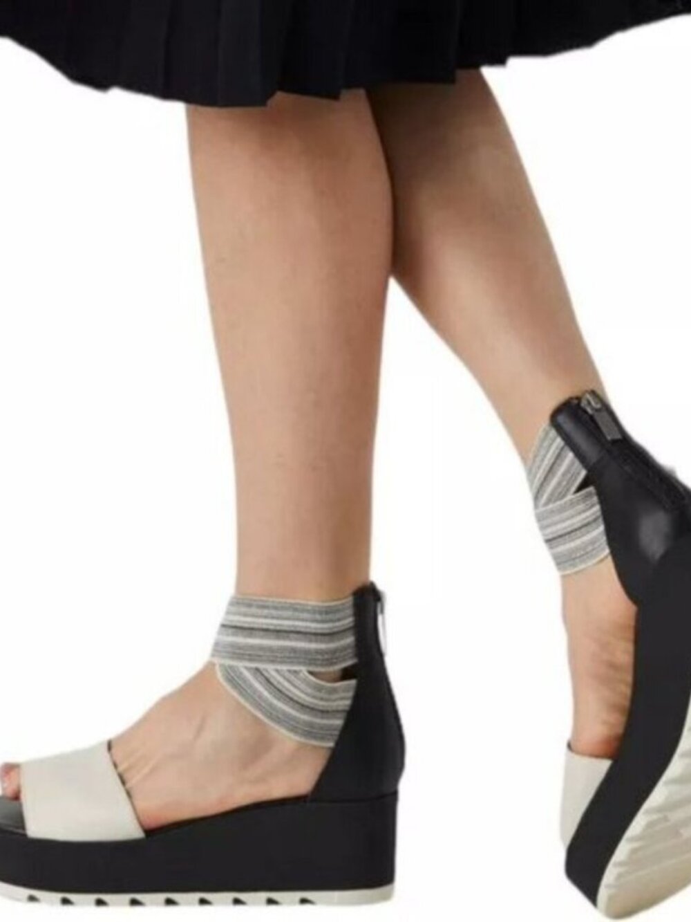 SOREL Dayspring Ankle Strap Platform Sandals Cream/Black Sz 8.5 - Picture 2 of 16